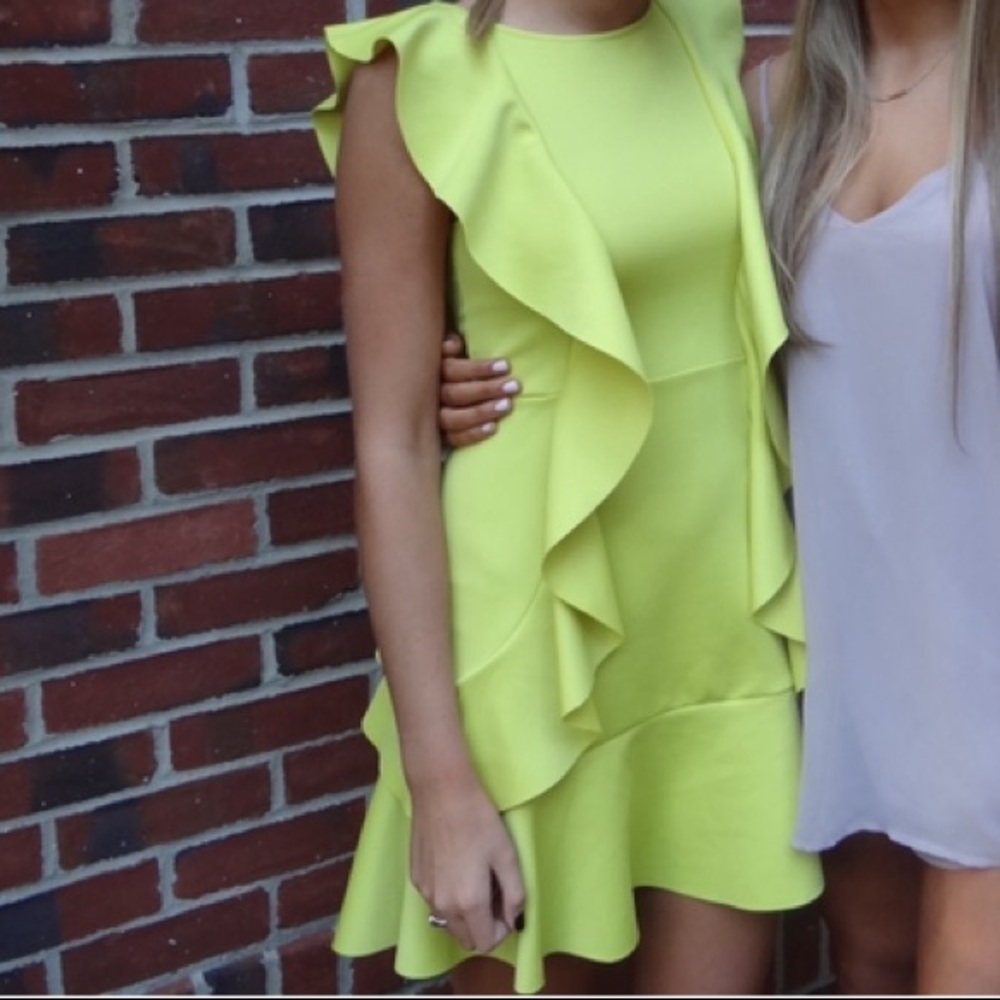 ASOS lime/yellow ruffle dress